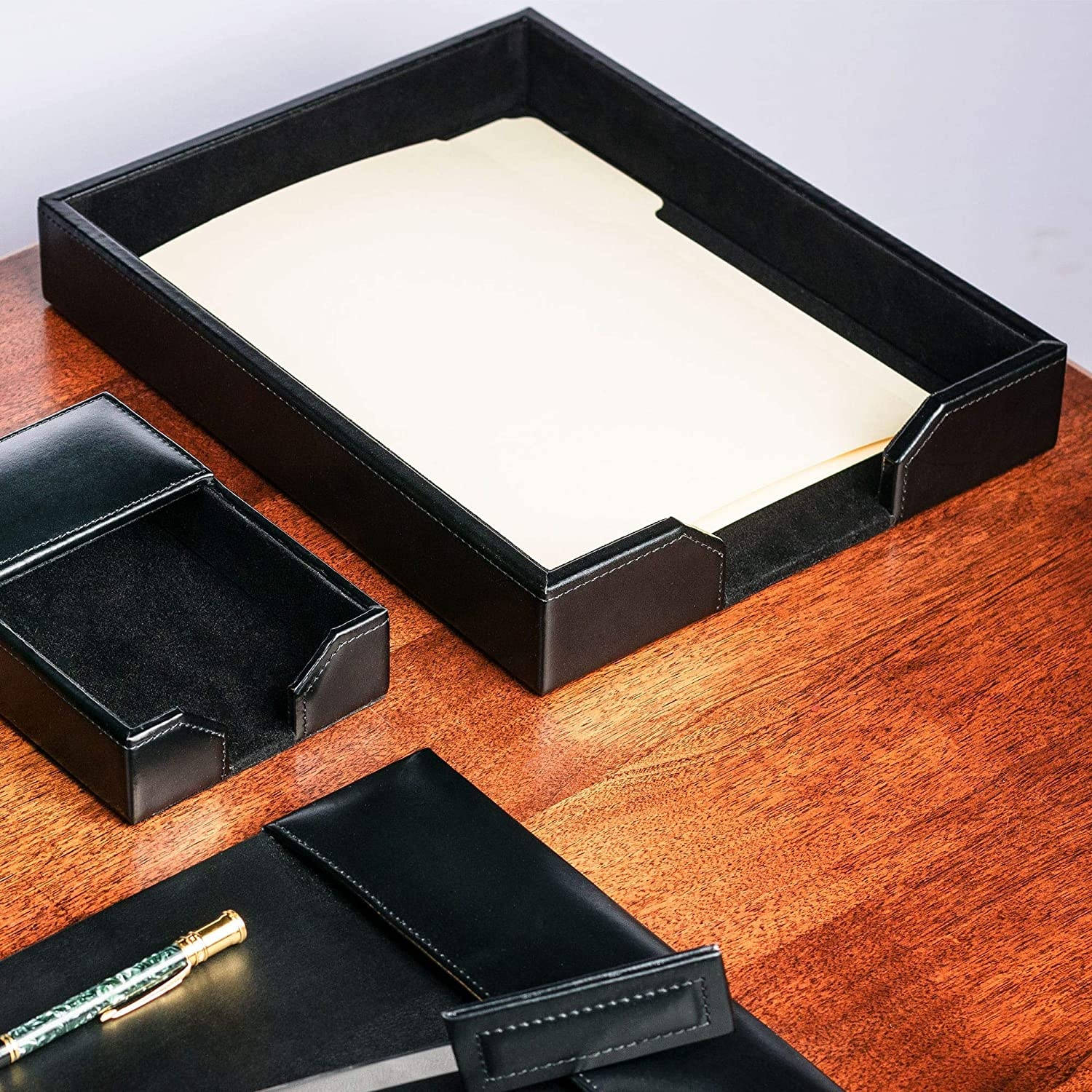 Dacasso Bonded Leather Letter Tray - Black (Pack of 3)