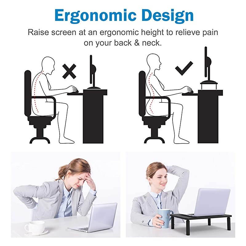 Monitor Stand Riser - 3 Height Adjustable Monitor Stand for Laptop, Computer, iMac, PC, Printer, Desktop Ergonomic Metal Monitor Riser Stand with Mesh Platform for Airflow by