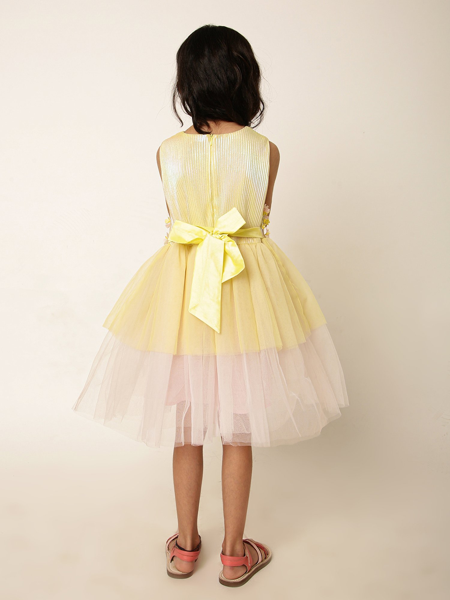 A Little Fable Girls Yellow & Pink Applique Dress