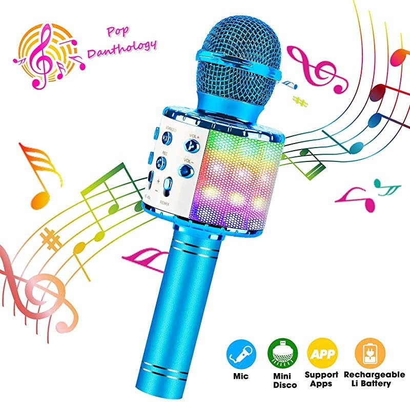 Bluetooth Karaoke Wireless Microphone 4 in 1 Karaoke Machine Portable Microphone for Kids Home KTV Player Compatible with Android iOS Devices Silver