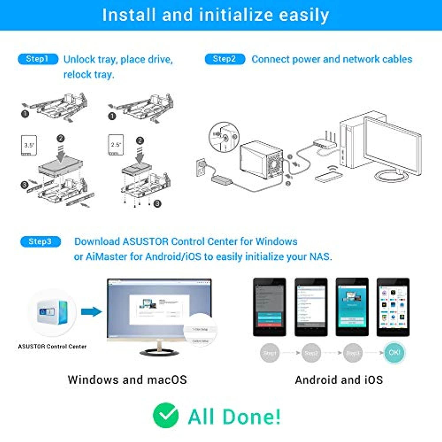 Asustor NAS AS5304T + 40TB HDD (Four 10TB HDD Included)