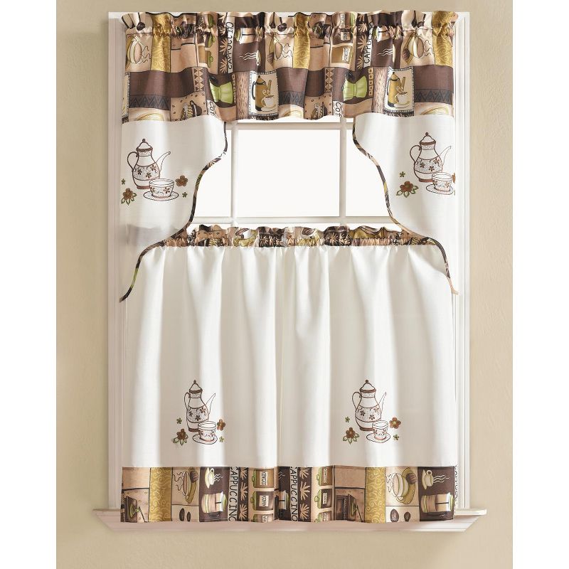 Ramallah Trading Urban Embroidered Coffee Tier and Valance - 60 x 36, Brown