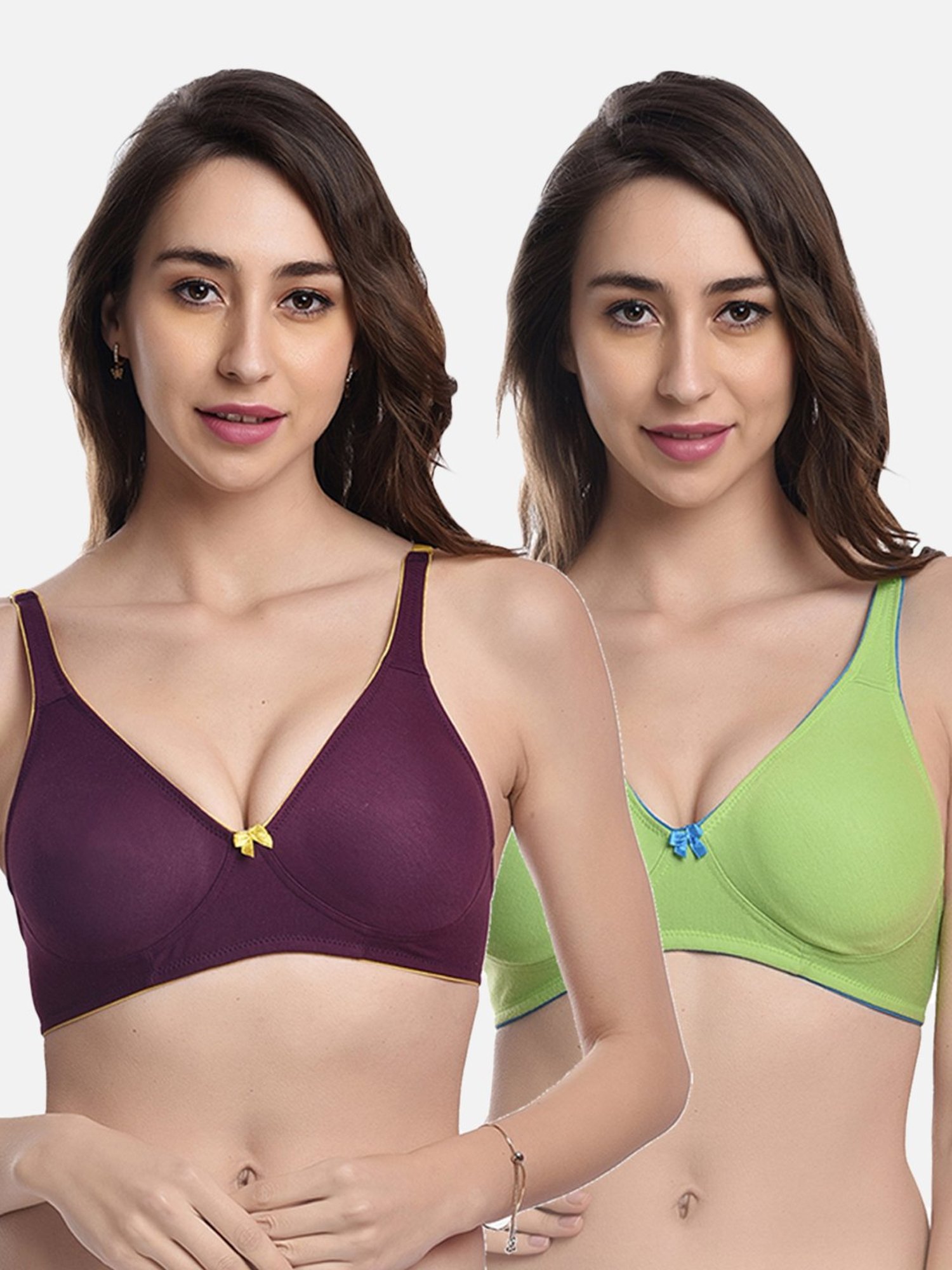 FIMS: Fashion is my Style Green & Purple Everyday Bras - Pack Of 2