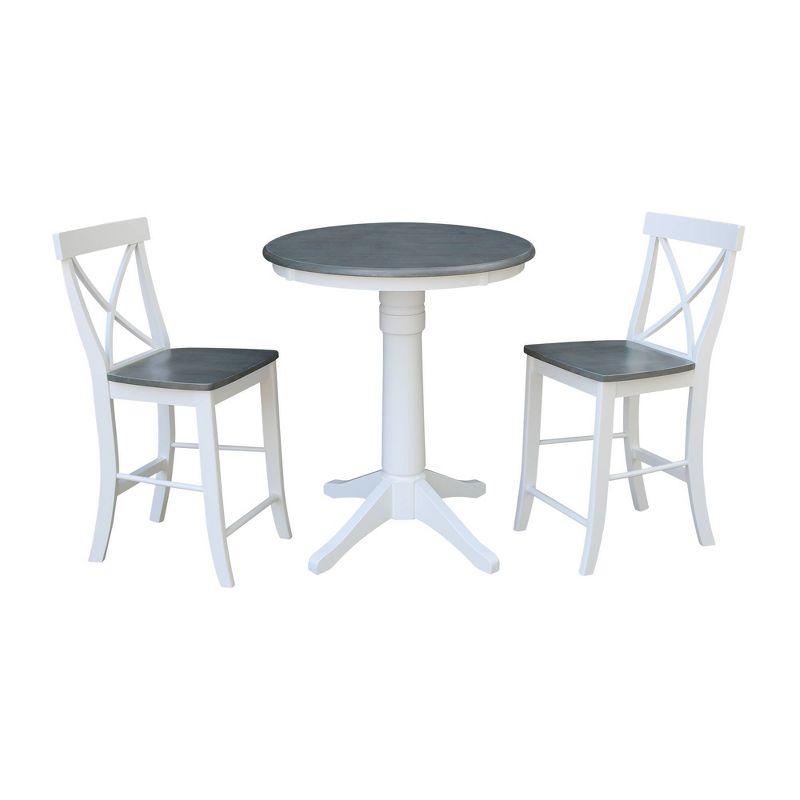 30" Effie Round Table with 2 X Back Counterstools Dining Sets White/Heather Gray - International Concepts
