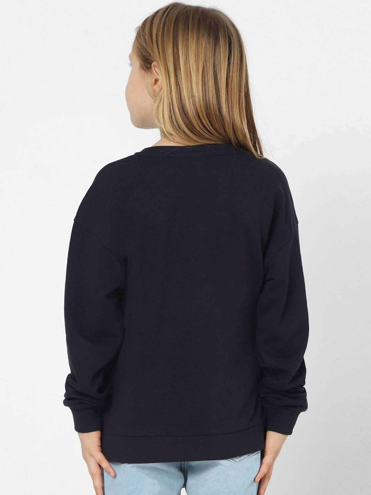 KIDS ONLY Midnight Black Printed Full Sleeves Sweatshirt