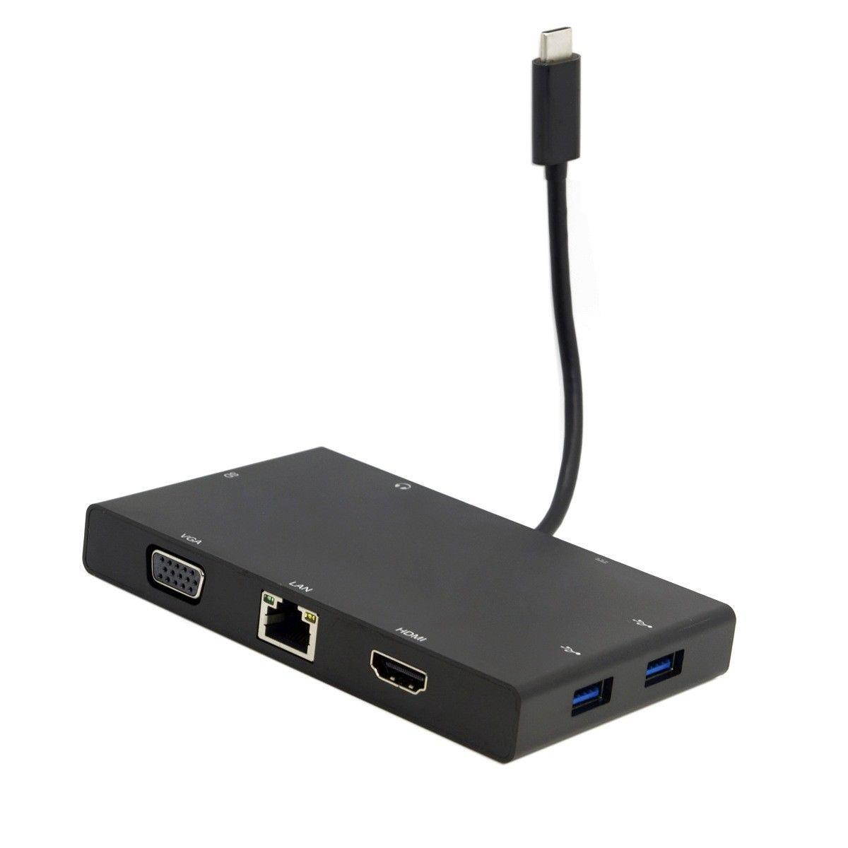 USB 3.1 USB-C to VGA/HDMI/2 Ports USB 3.0 HUB/SD Card Reader/100Mbps Ethernet RJ45 LAN/3.5mm Audio/PD USB Type C Charge Port for New Macbook