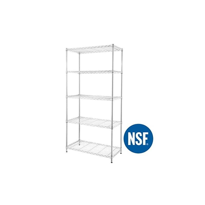 ETI-003 Heavy Duty Steel Wire Chrome Shelving, Storage Rack, NSF Certified, 36x18x72-inches 5-Tier (Chrome) (New)