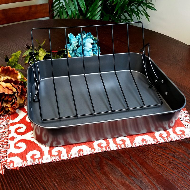 T-fal Simply Cook Nonstick Cookware, Roaster with Rack, 15", Gray