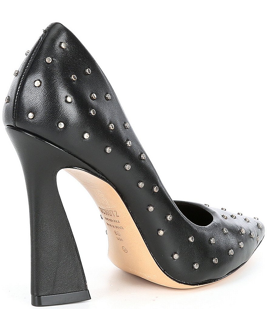 Schutz Belmira Studded Leather Pointed Toe Pumps
