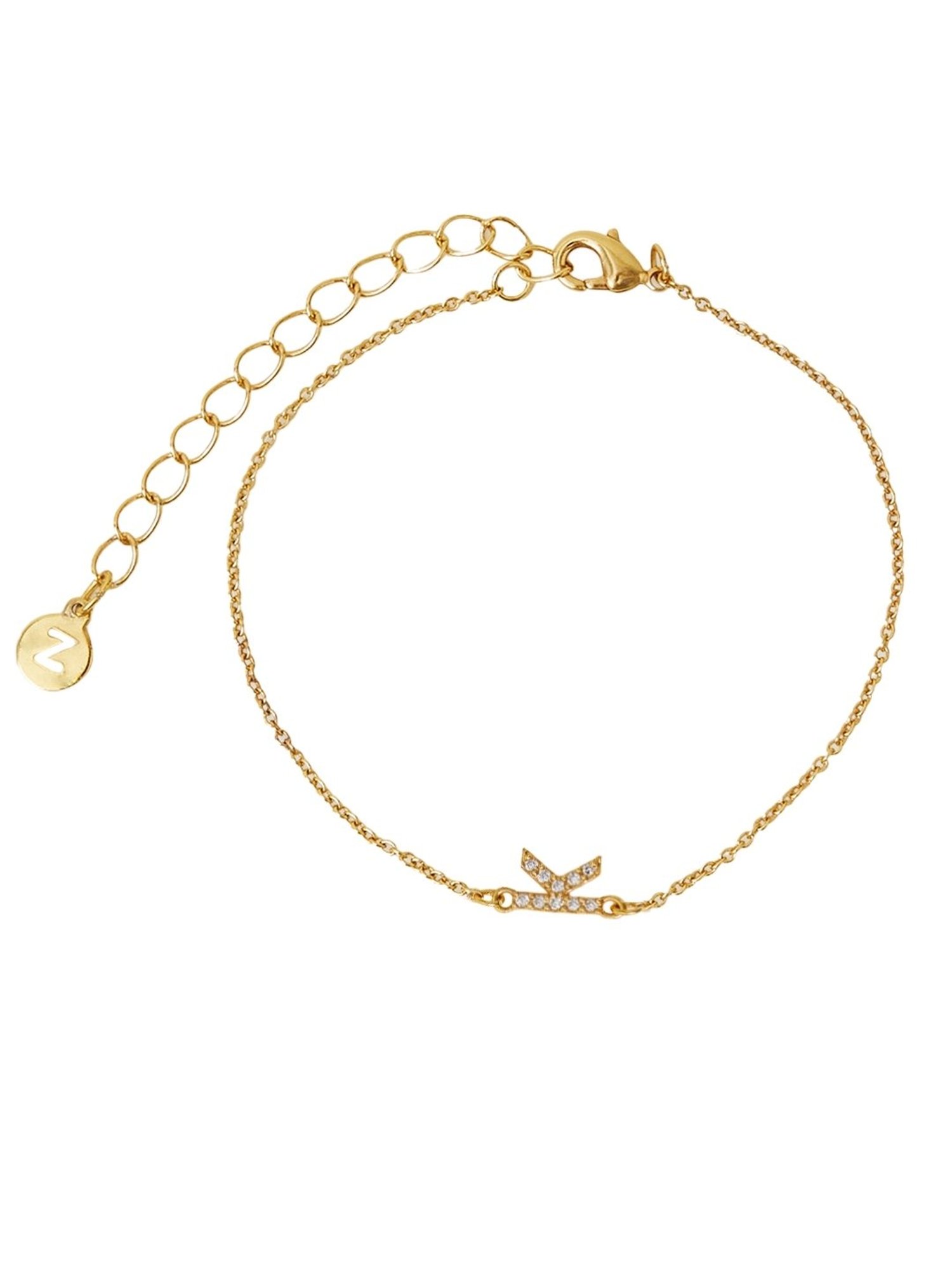 Accessorize London Women's Z Real Gold Plated Cubic Zirconia Initial Bracelet Letter K