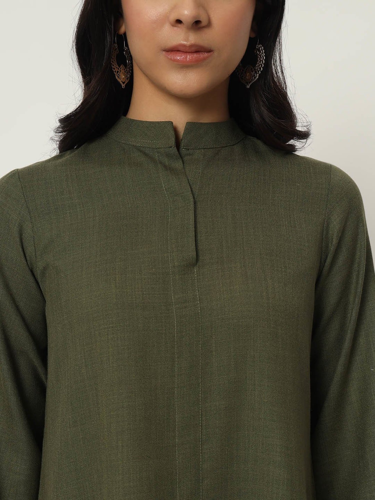 9rasa Olive Cotton Printed Ethnic Dress