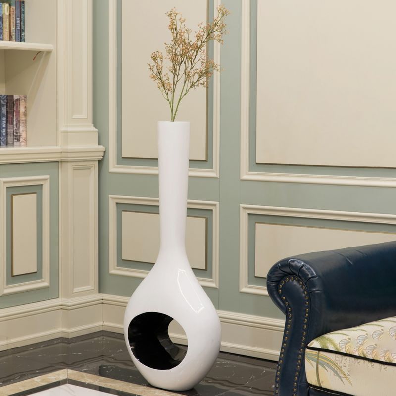 Uniquewise Decorative Unique Tall Vase with Hole Outside White Inside Black