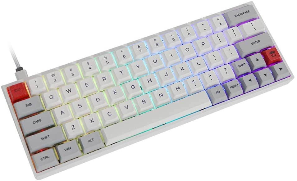 EPOMAKER GK64XS 60% RGB Hot Swappable Bluetooth Mechanical Keyboard with Split Spacebar, 1900mAh Battery, Fully Programmable for Gamers (Gateron Blue Switch, Grey White)