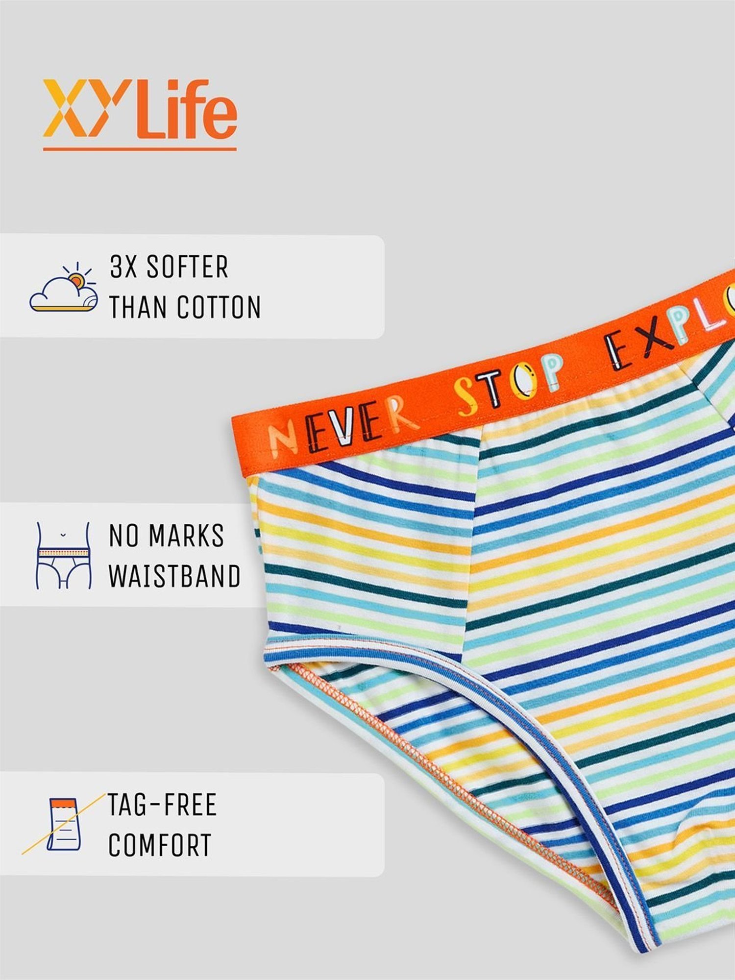 XY Life Kids Orange & Blue Striped Briefs