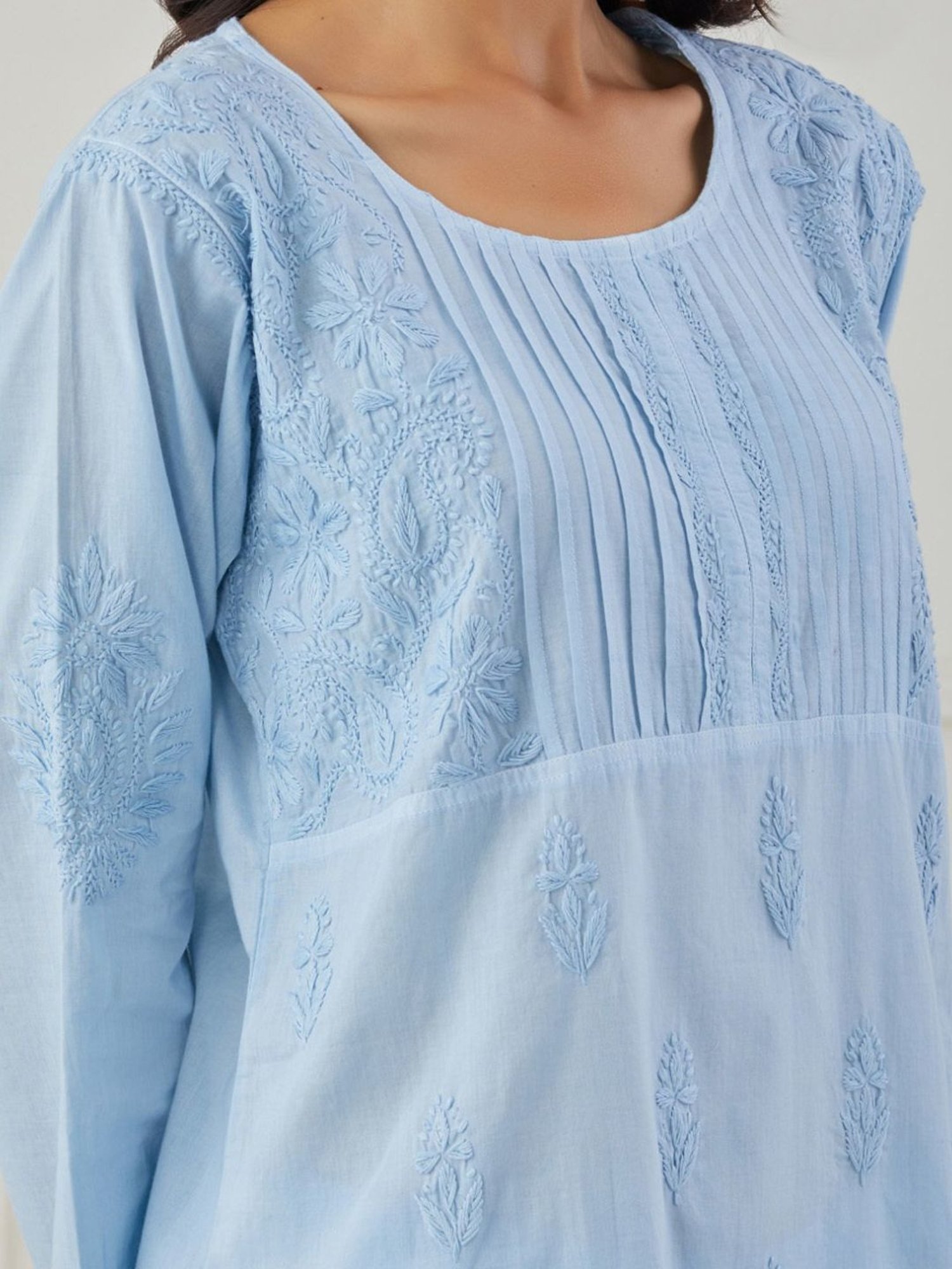 Priya Chaudhary Blue Neer Chikankari Cotton Kurta