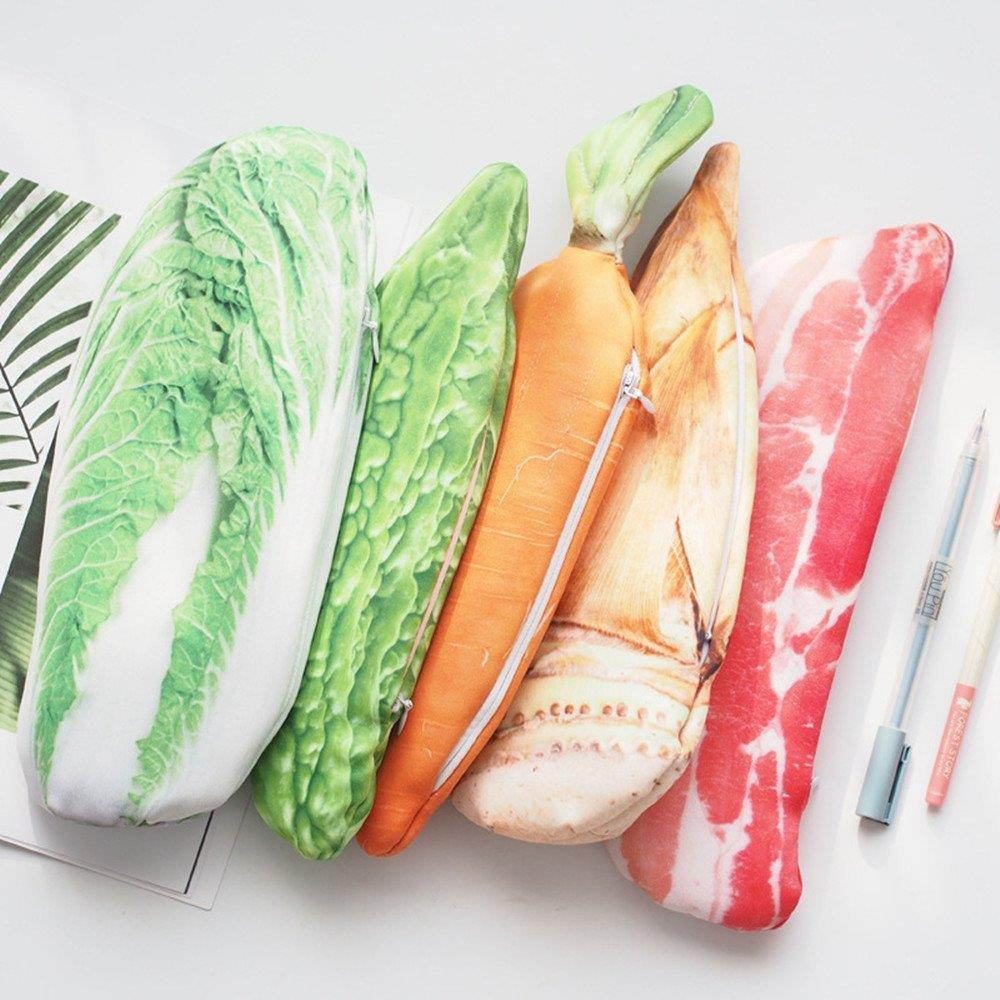 Funnylive Creative Simulation Vegetables Pencil Holders Unique Handbags Makeup Bag Fatty Pork, Carrot, Cabbage, Bamboo Shoots, Balsam Pear Pencil Case (Cabbage)