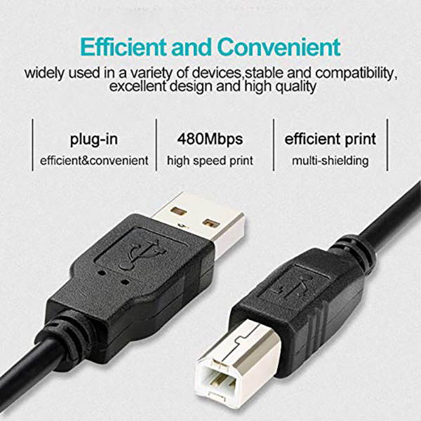 Hannord USB Printer Cable, Computer USB2.0 Printer Scanner Cable High Speed A Male to B Male Cord Compatible with HP, Canon, Dell, Epson, Lexmark, Xerox, Samsung and More (5FT)