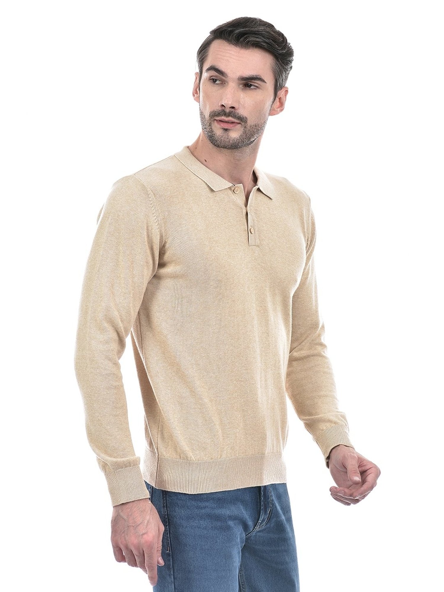 Numero Uno Beige Cotton Regular Fit Texture Polo T-Shirt