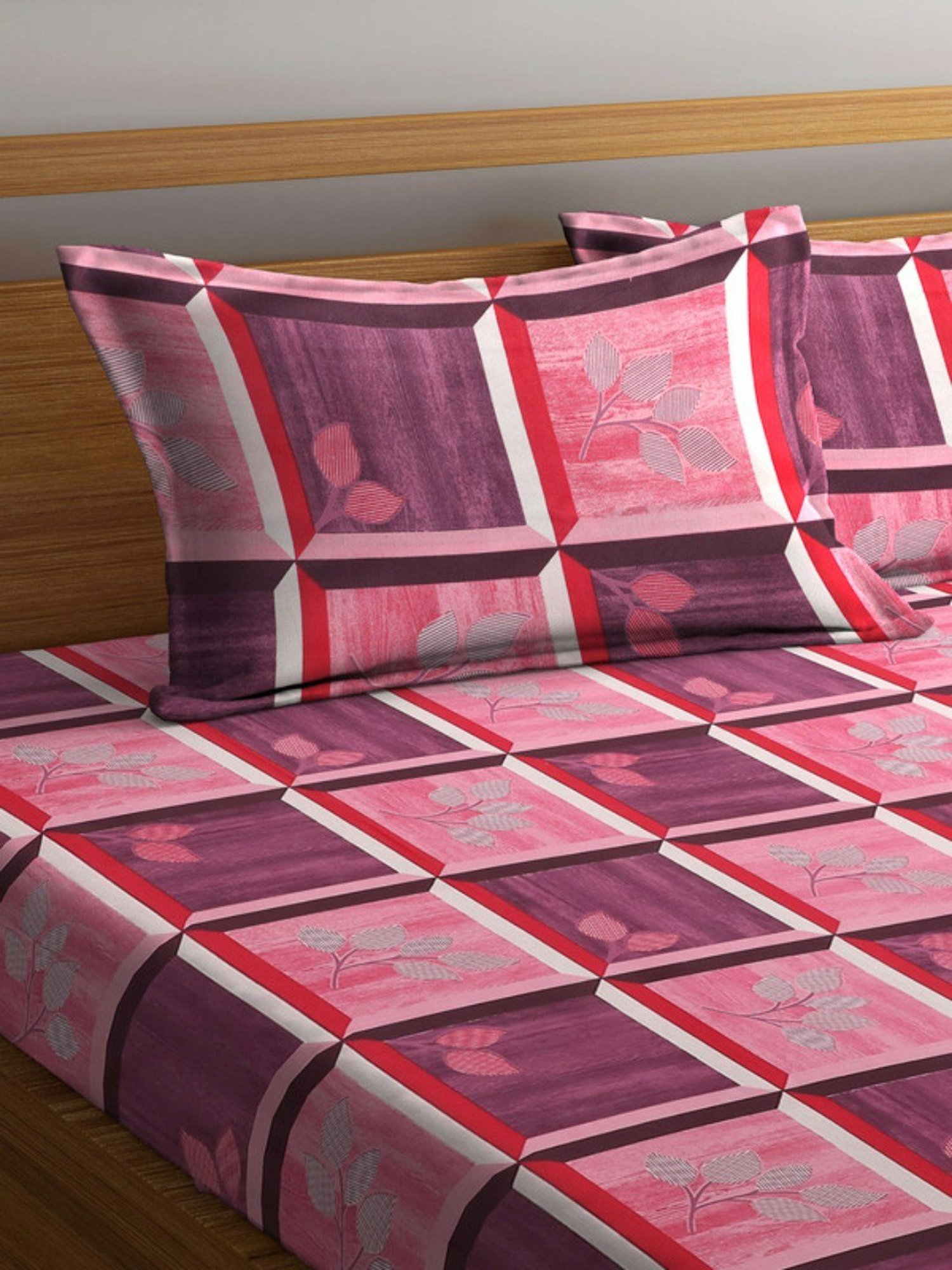 Dhrohar Printed Navy Blue & Peach Cotton 180 TC Double Bedsheet with 2 Pillow covers