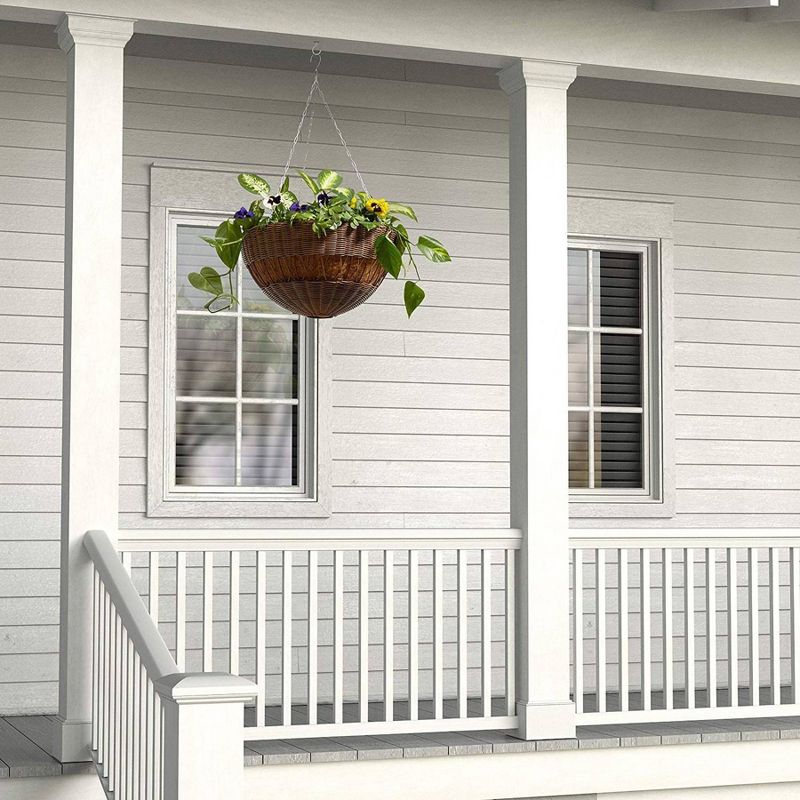 HC Companies 12-Inch Outdoor Plastic Deck Flower Planter Box, Chocolate (2 Pack)