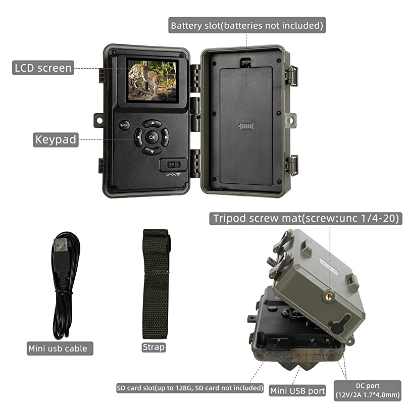 Game & Deer Trail Camera with 100ft Night Vision 20MP Photo 1080P H.264 MP4 Video 0.1S Trigger Motion Activated Waterproof for Outdoor Wildlife Hunting & Home Security Surveillance