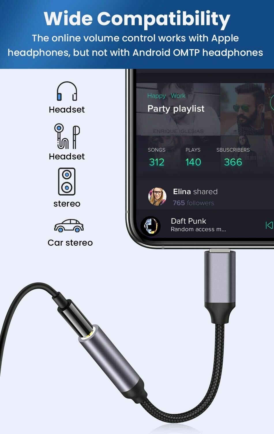 5-Pack Headphone Adapter Nylon Braided 3.5mm Aux Cord For iPhone 7 8 X 11 12