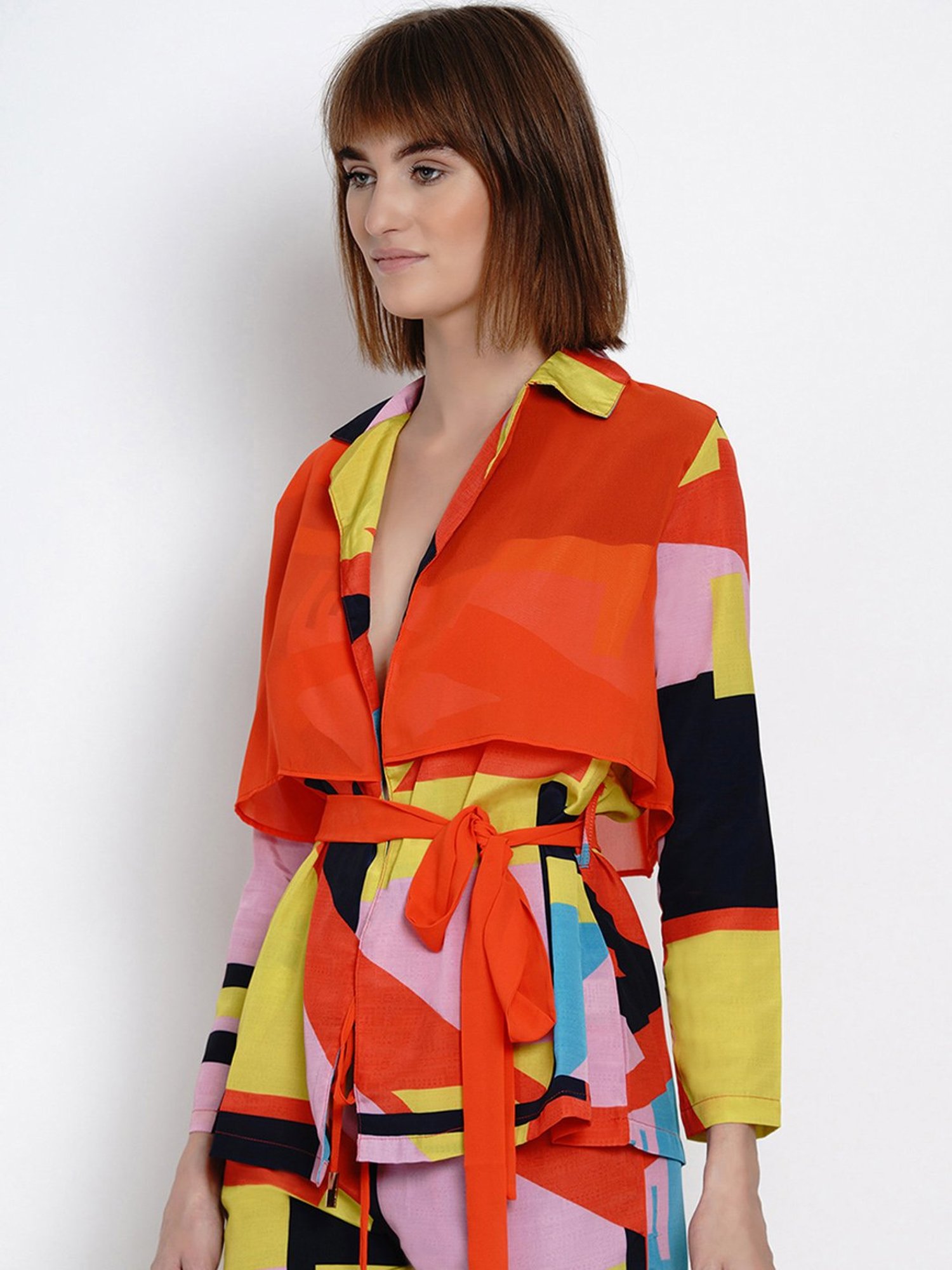 Erotissch Orange & Yellow Printed Lounge Jacket