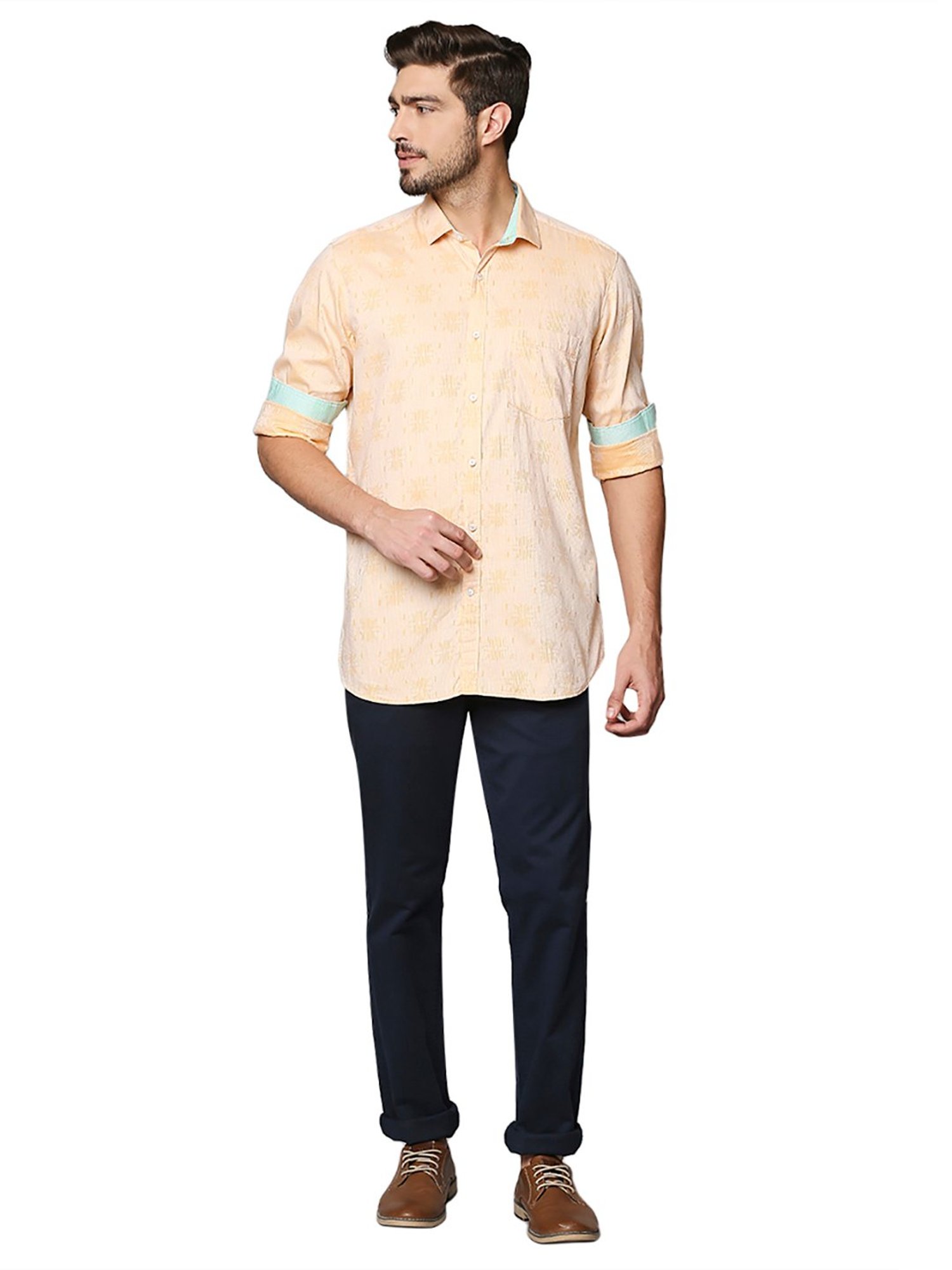 Raymond Yellow Regular Fit Textured Shirt