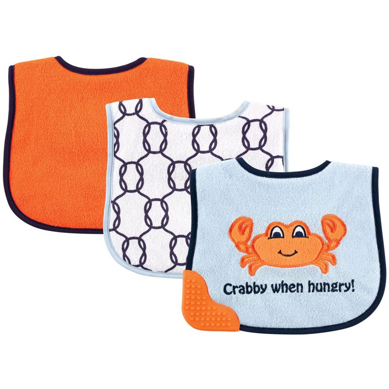 Luvable Friends Baby Boy Feeder Bibs with Teether 3pk, Crab, One Size