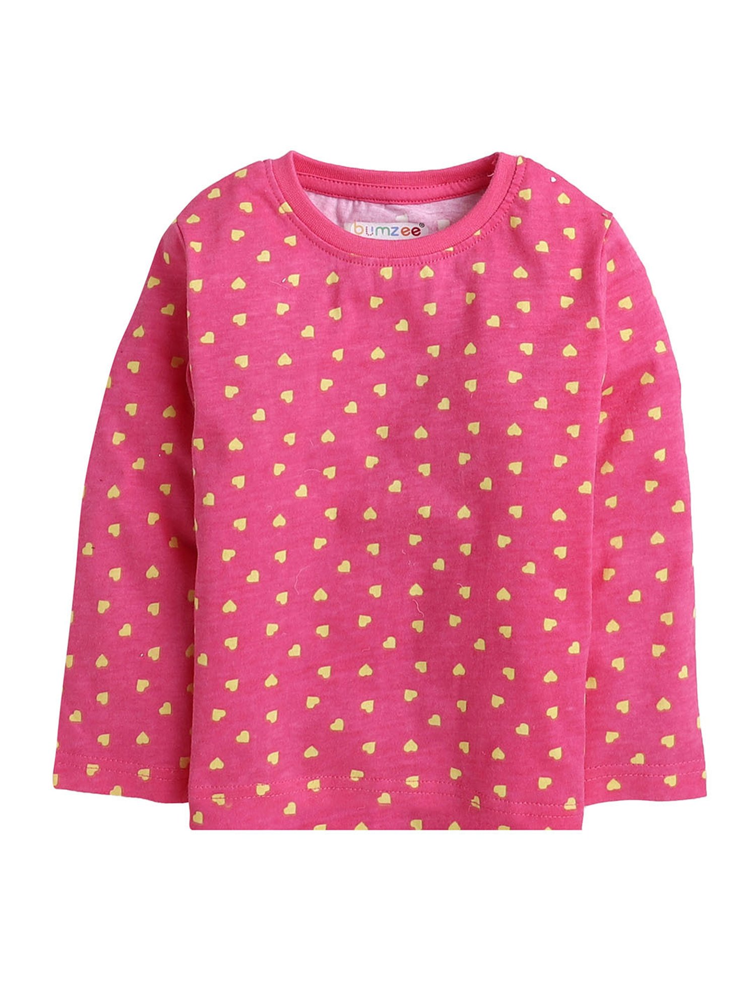 Bumzee Kids Pink & Yellow Printed Full Sleeves T-Shirts (Pack Of 2)