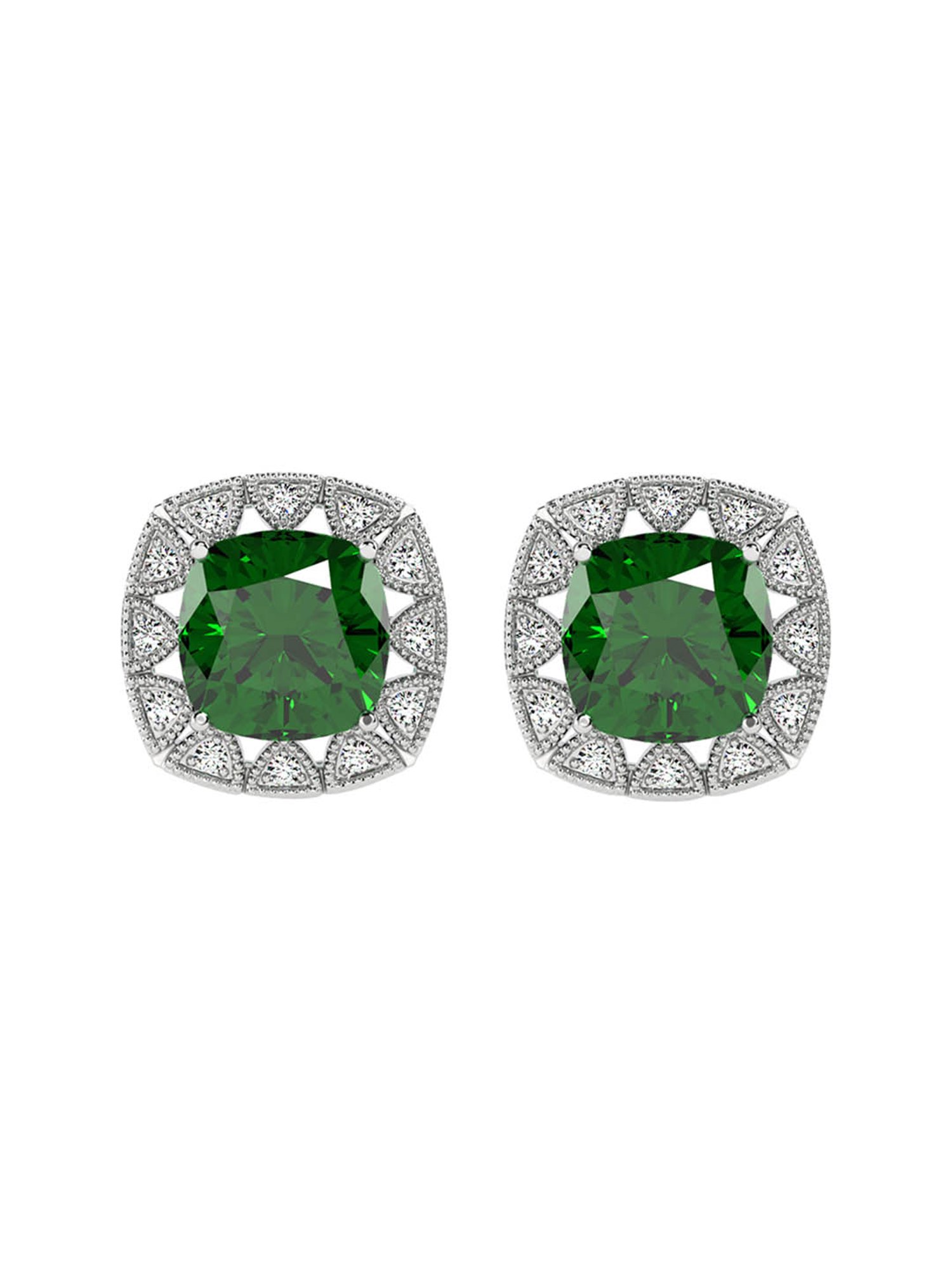 Clara 92.5 Sterling Silver Swiss Zirconia Dark Green Cushion Stud Earrings