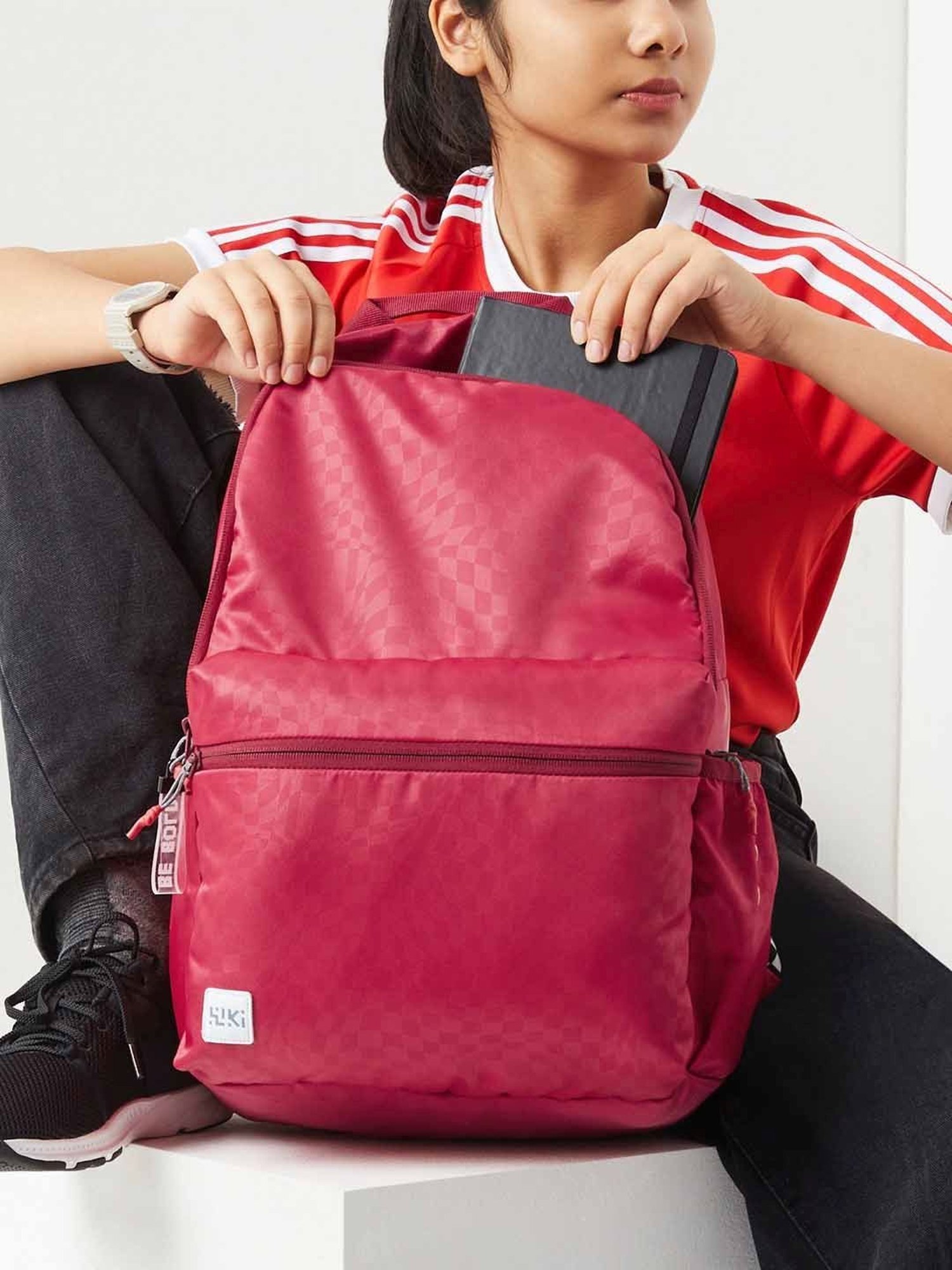 Wiki Back to School Red Polyester Printed Backpack - 18 Ltrs