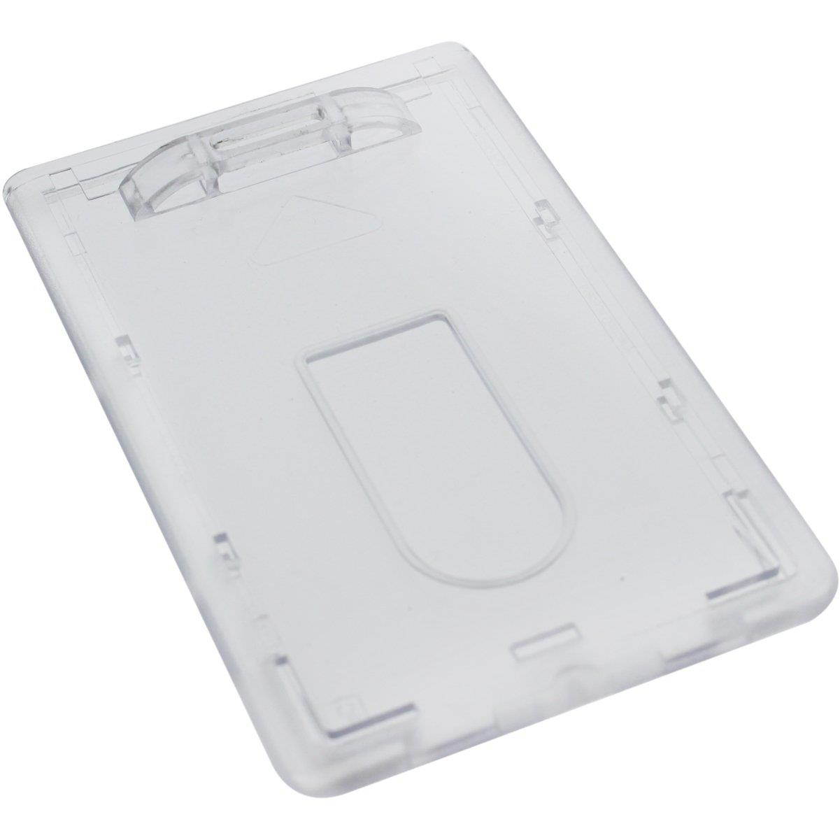 Slim Heavy Duty Badge Holders - Hard Plastic Clear Polycarbonate (HOLDS 1 CARD) - Rigid Top Load Single Card Case - Vertical with Easy Access Thumb Slide Hole and UV Protection by Specialist ID