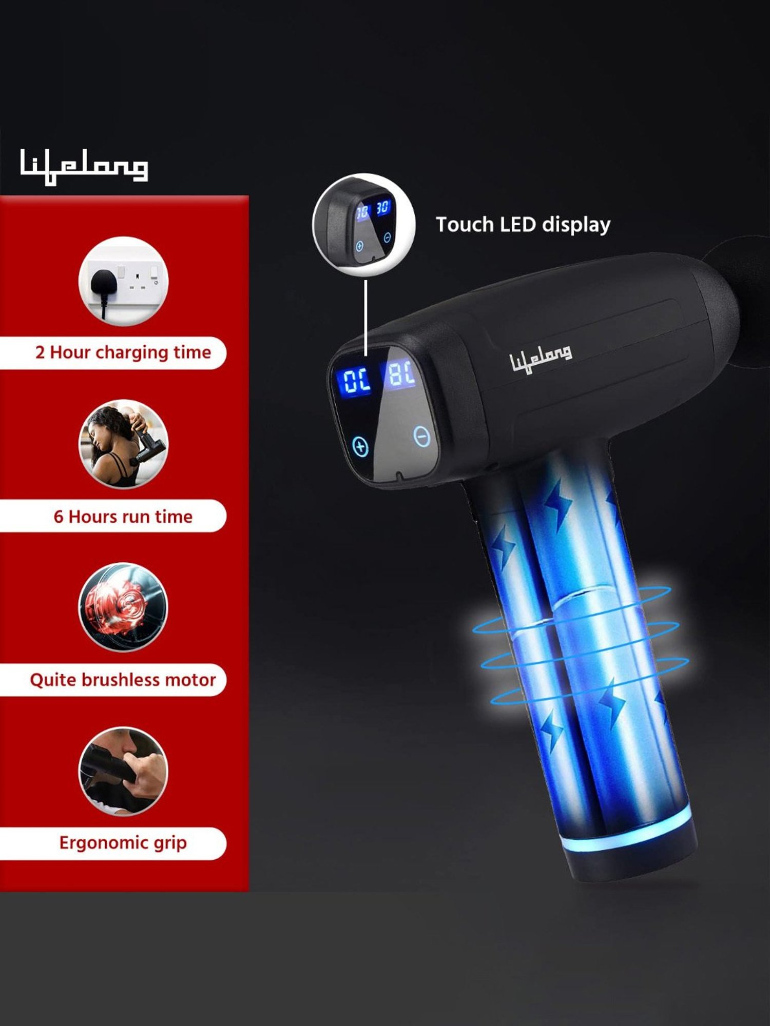 Lifelong LLGM09 Gun Massager Deep Tissue Body Massage Machine for Pain Relief (Black)