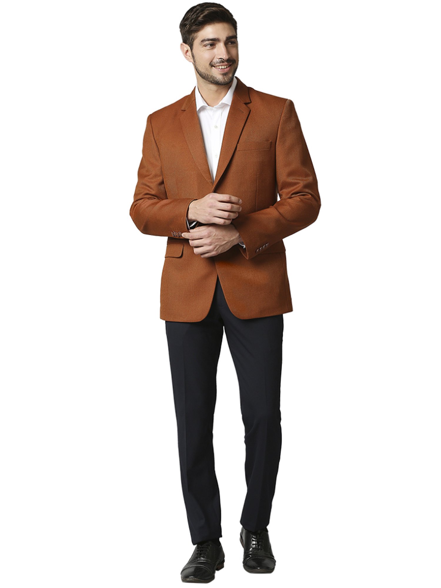 Raymond Orange  Regular Fit Self Pattern Blazer