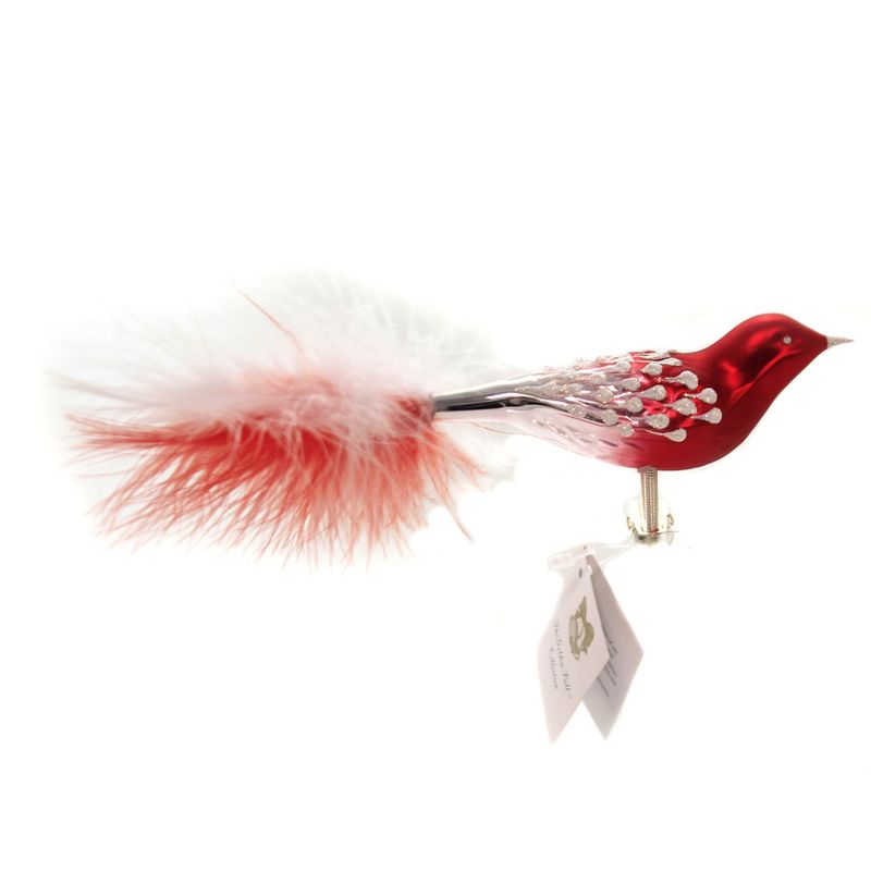 Golden Bell Collection 2.5" Red/White Bird Feather Tail Clip-On Ornament  -  Tree Ornaments