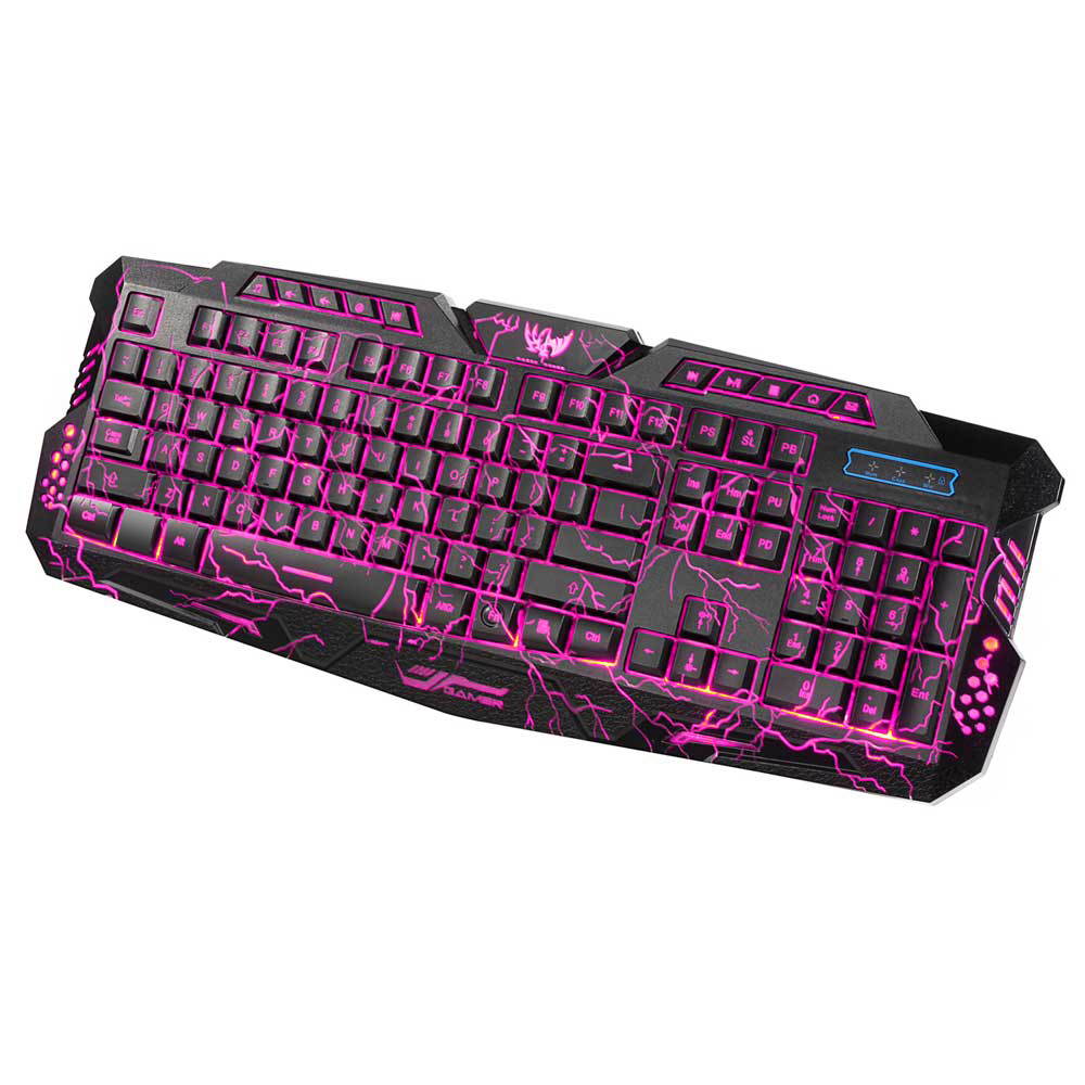 A878 114-Key LED Backlit Wired USB Gaming Keyboard with Cracking Pattern Black