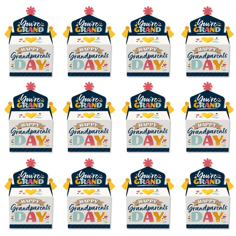 Big Dot of Happiness Adult 50th Birthday - Gold - Square Favor Gift Boxes - Birthday Party Bow Boxes - Set of 12