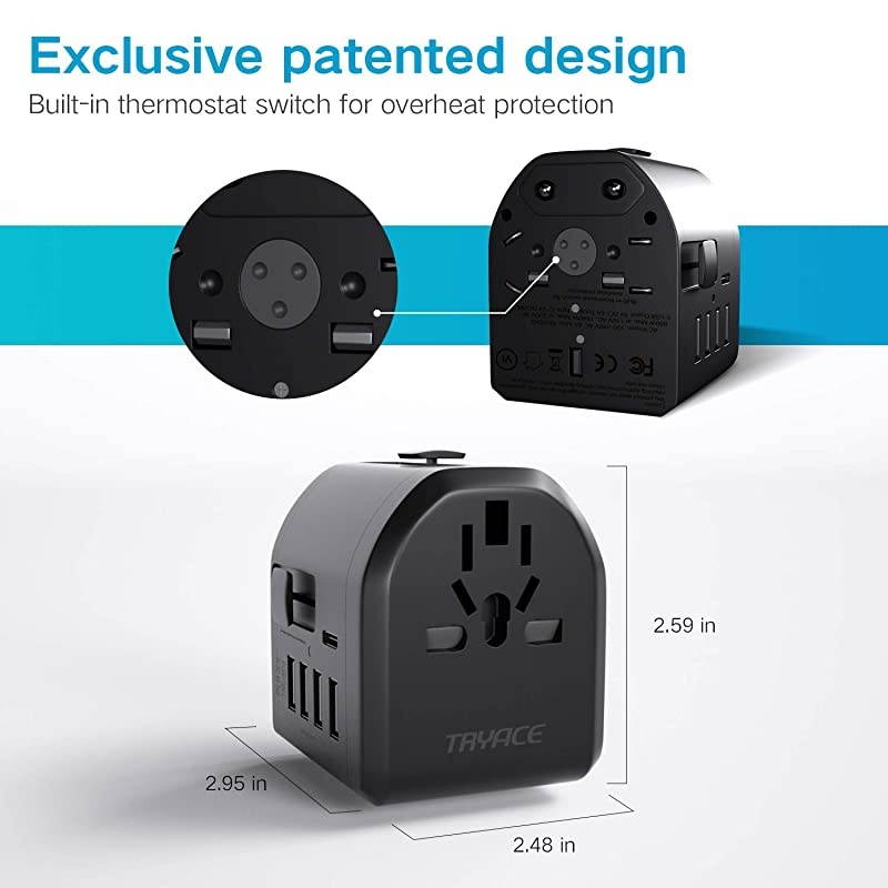 Upgraded 2000W Travel Adapter Allinone International Power Adapter with 4 USB Type C European Adapter Travel Power Adapter Wall Charger for UK EU AU Asia by