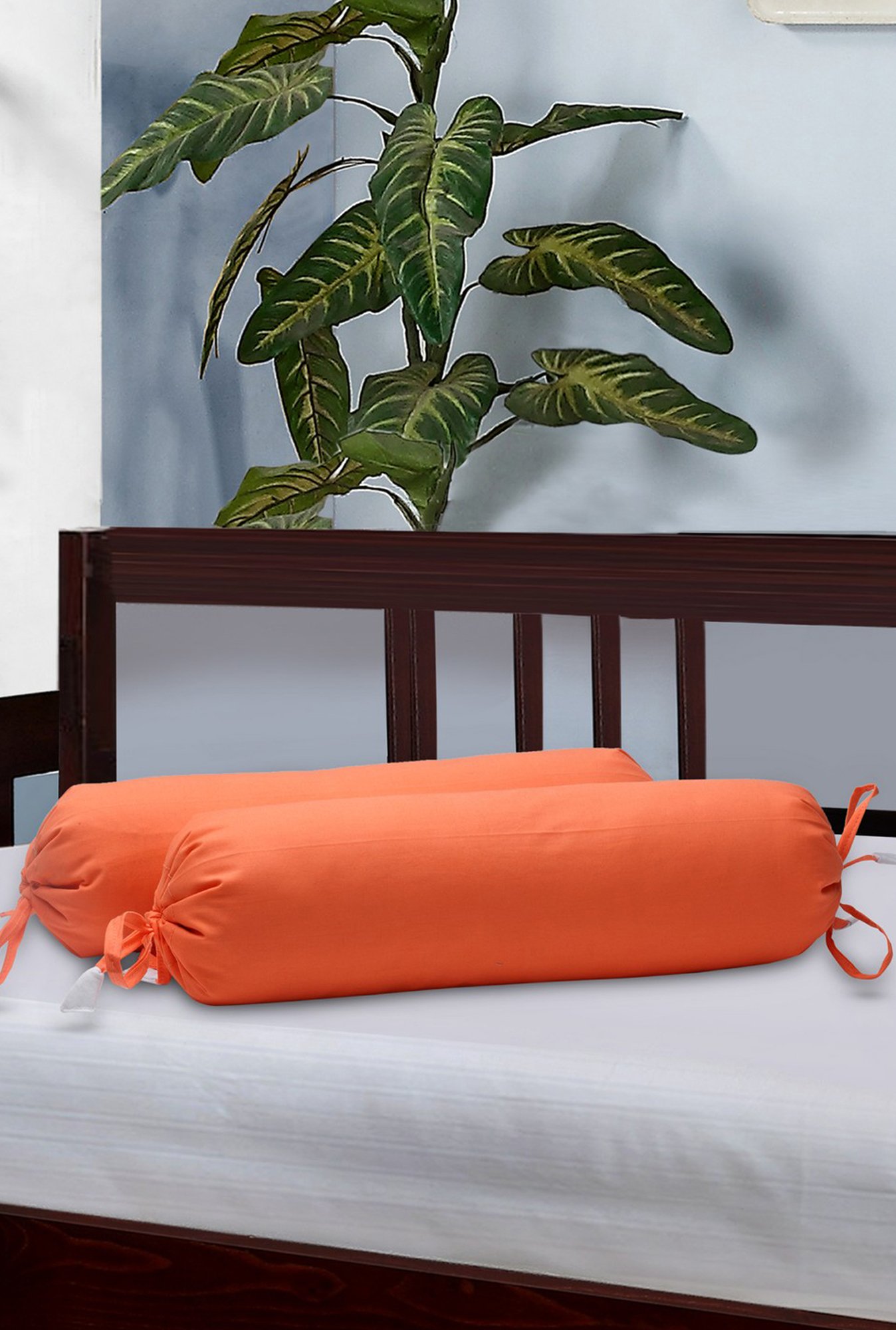 The Baby Atelier Orange Solid Cotton 400 TC Bolster Cover - Set of 2