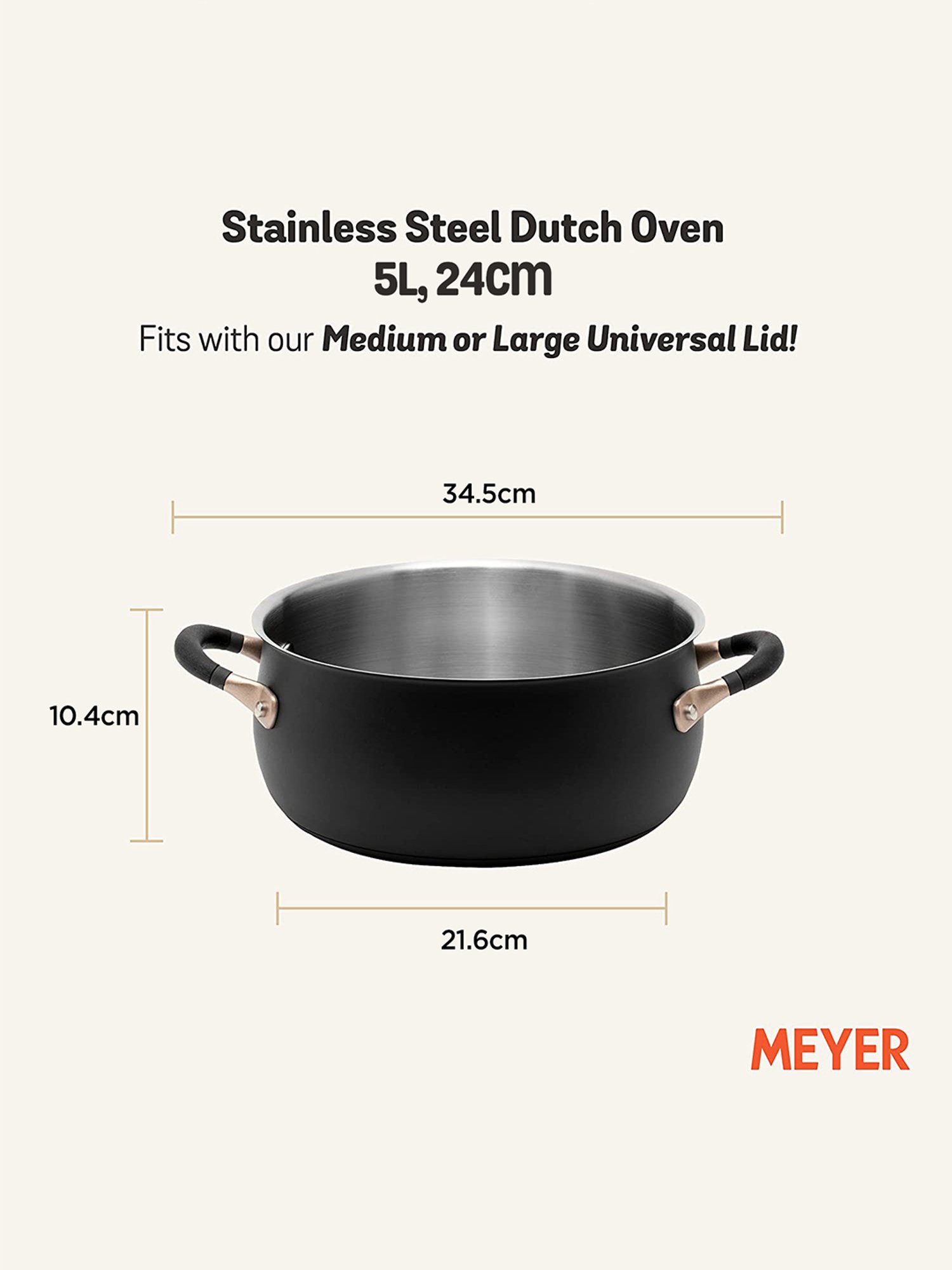 Meyer Accent Series Stainless Steel Dutch Oven/Casserole Pan, 5 Litres