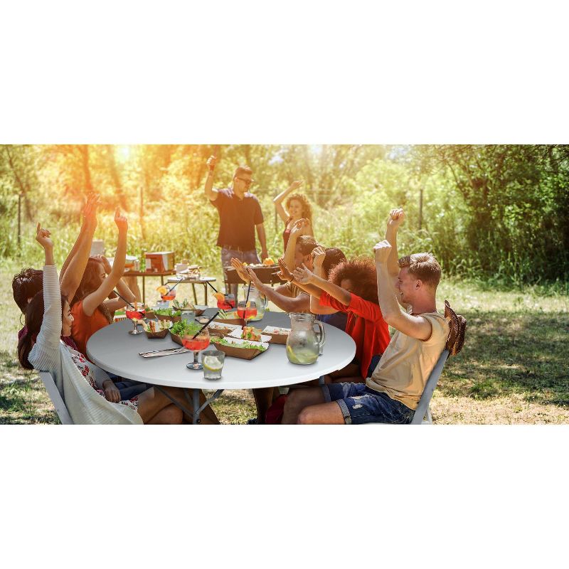 Plastic Development Group TGT823 Outdoor/Indoor 5 Foot Diameter Fold In Half Plastic Resin Round Folding Banquet, Dining, Card Table, White