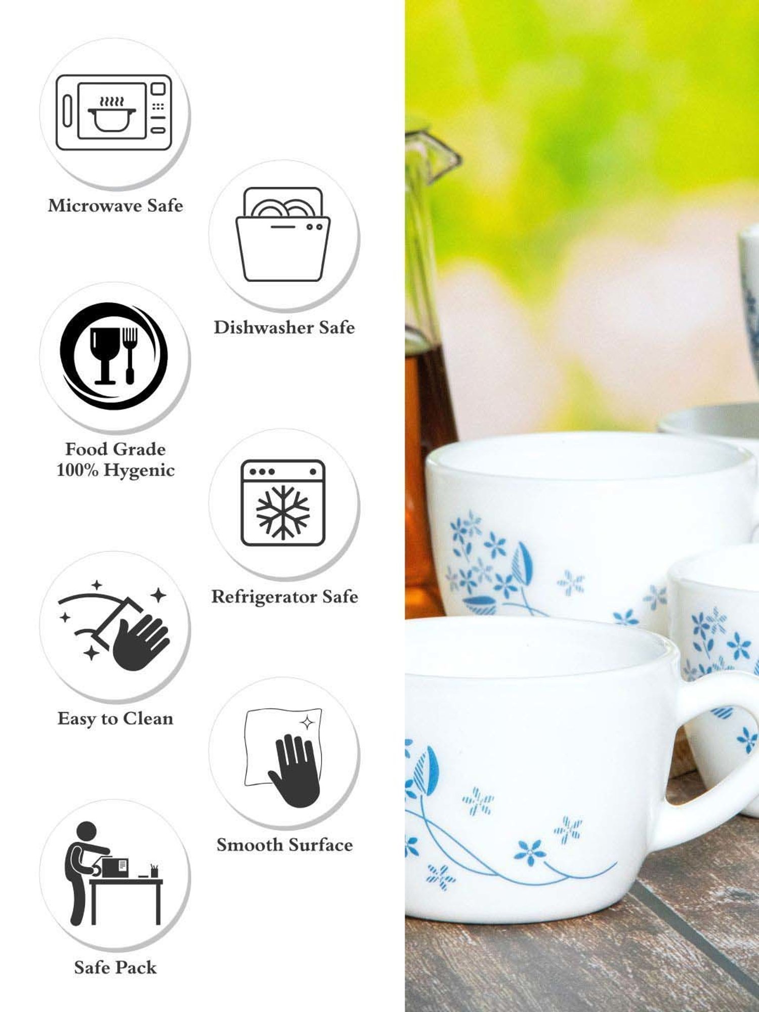 Cello White & Blue Glass Coffee Mug (0.13 L) - Set of 12