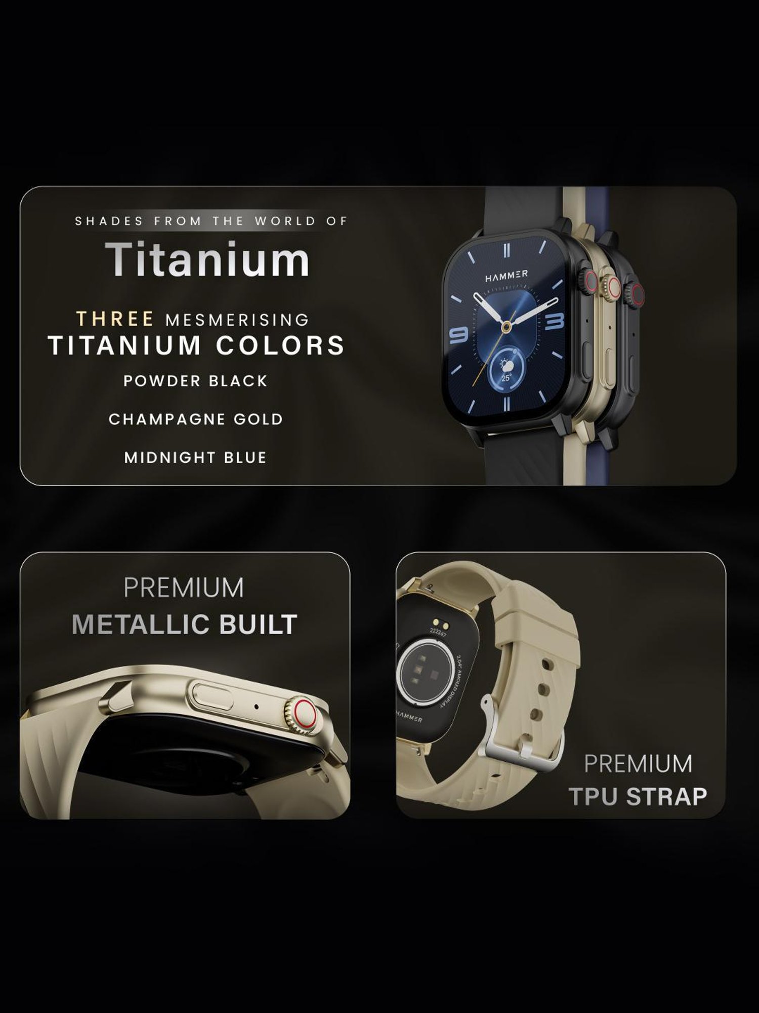 Hammer Arctic BT Calling Smartwatch with 2.04 inch SUPER AMOLED  Display (Champagne Gold)