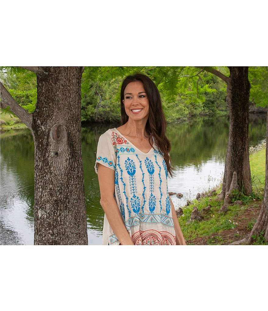 Karyn Seo Elin V-Neck Embroidered Satin Tunic