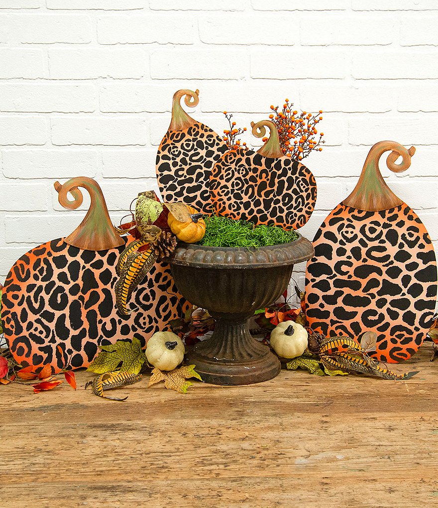 The Round Top Collection Festive Fall Collection Short Classic Leopard Pumpkin Metal Sign