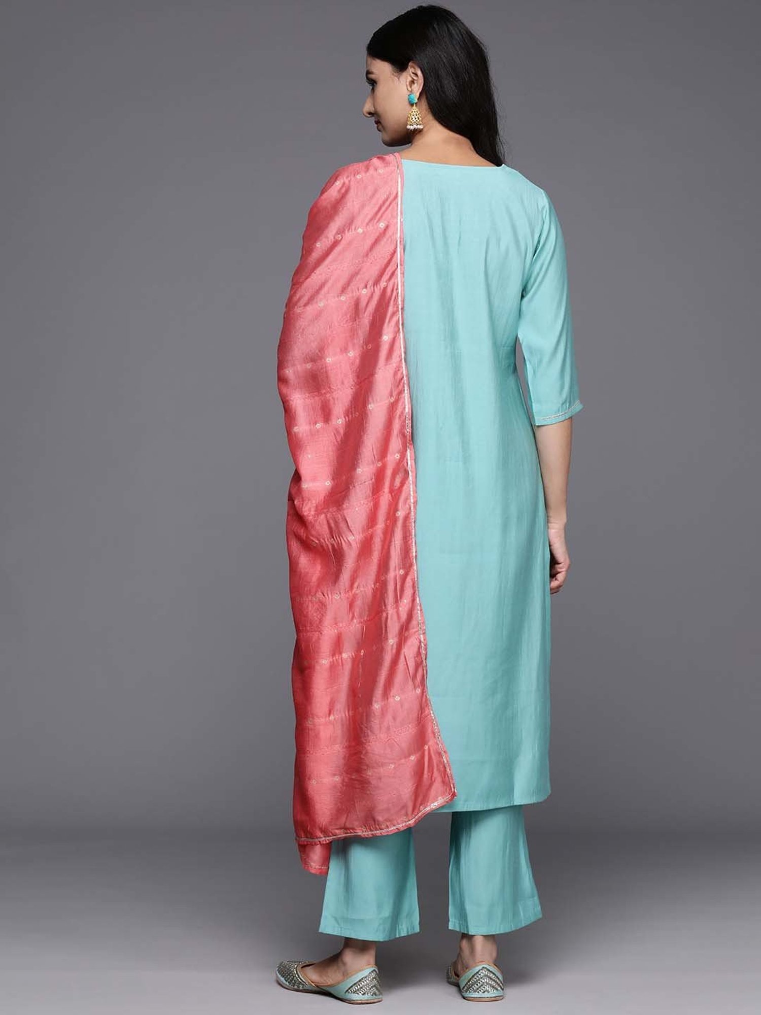 Gerua Blue Embroidered Kurta Pant Set With Dupatta