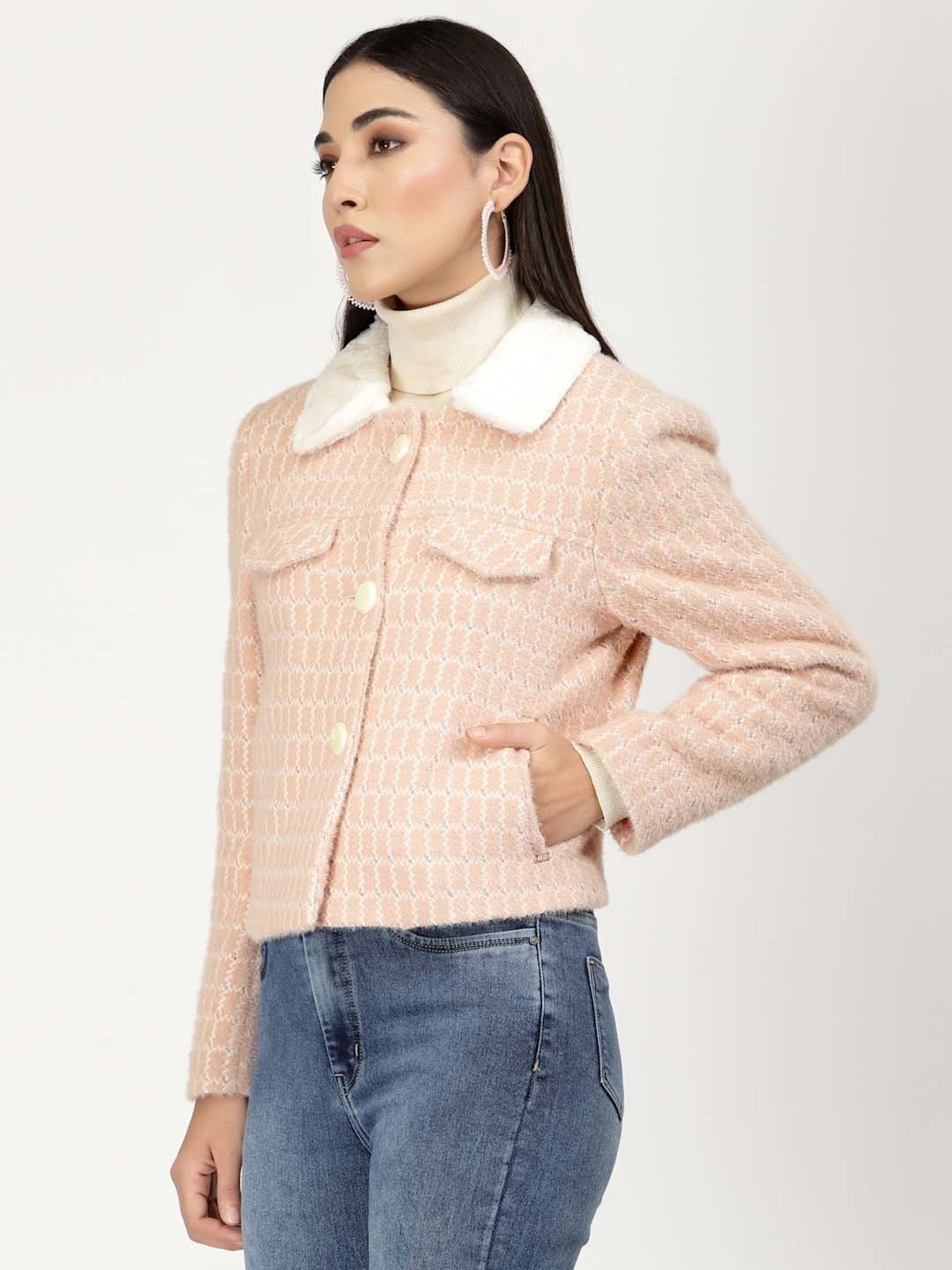 Juelle Peach Check Over Coat