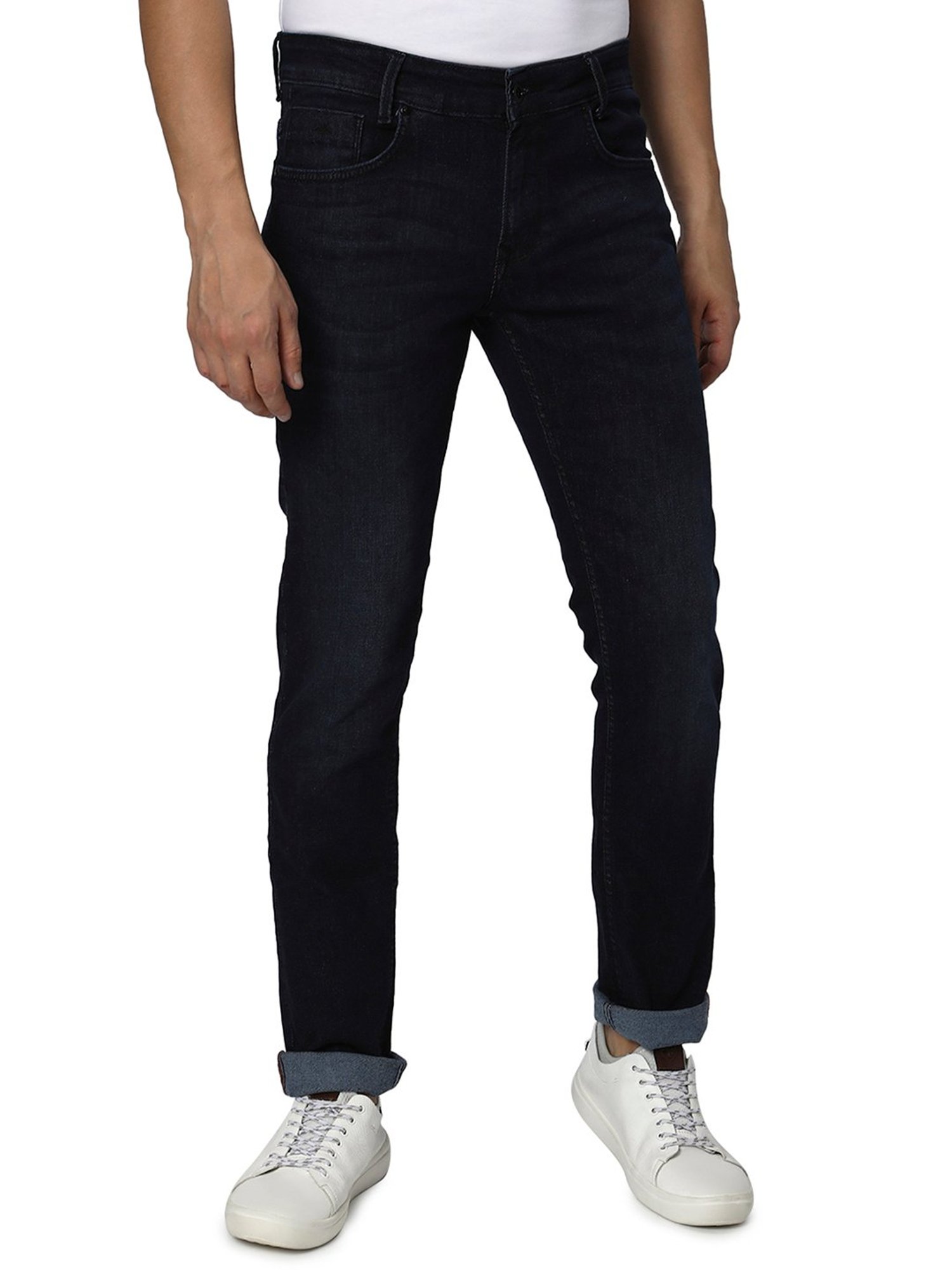 Mufti Dark Blue Slim Fit Lightly Washed Jeans
