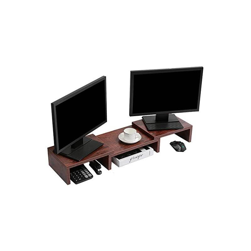 Monitor Stand Riser Adjustable Screen Stand for Laptop ComputerTVPC Multifunctional Desktop Organizer Walnut Brown